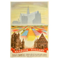 Poster di viaggio originale d'epoca Haarlem Olanda Frits Van Bemmel Paesi Bassi