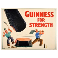 Affiche publicitaire originale Guinness For Strength Axe Tree John Gilroy