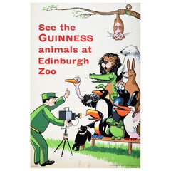 Affiche publicitaire originale vintage Guinness Edinburgh Zoo Animals Price