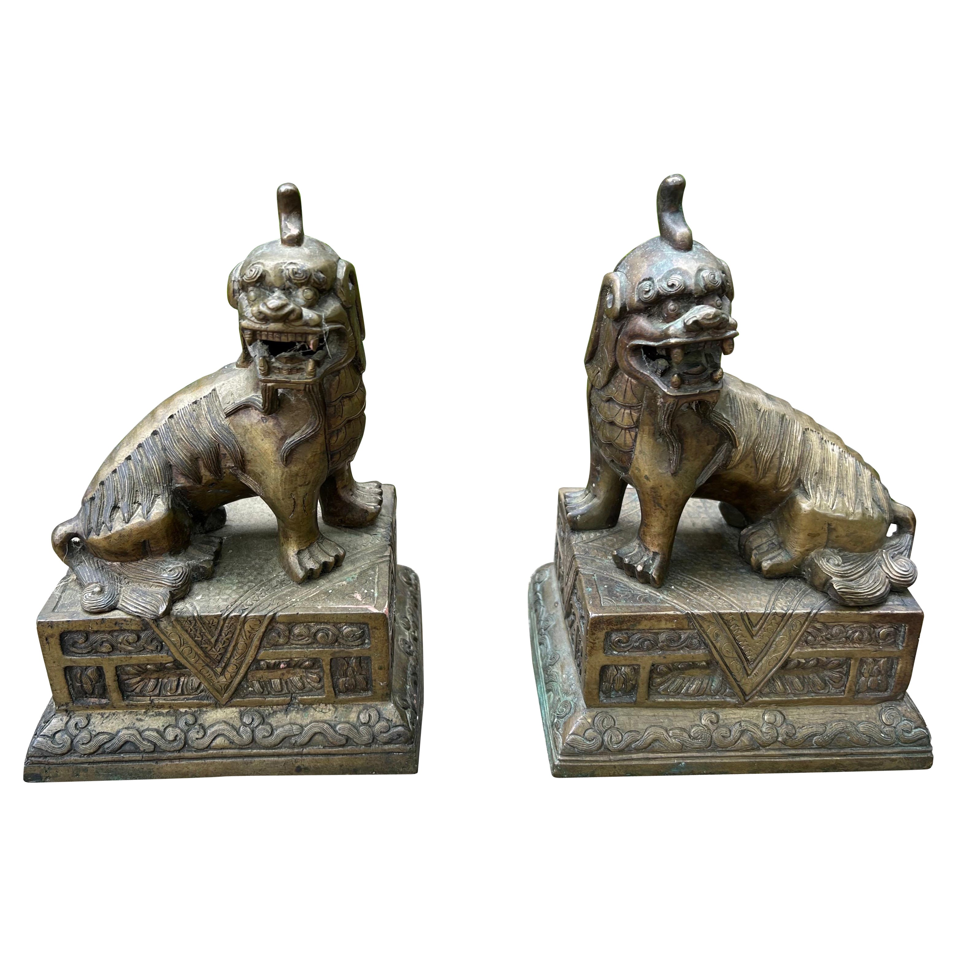 Pair Of Chinese Brass Foo Dogs