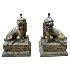 Antique Pair Of Chinese Brass Foo Dogs