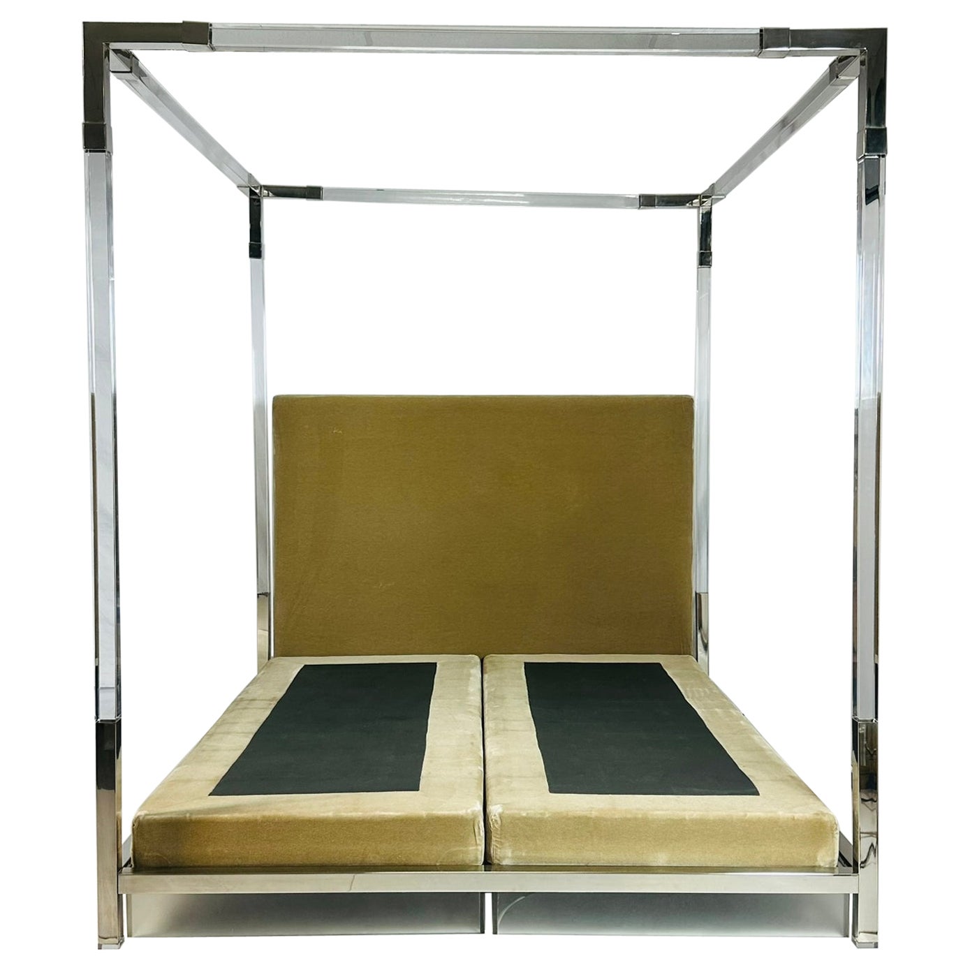Cal-King 4 Poster Bed in Polished Nickel & Lucite by Charles Hollis Jones