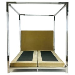 Cal-King 4 Poster Bed in Polished Nickel & Lucite by Charles Hollis Jones