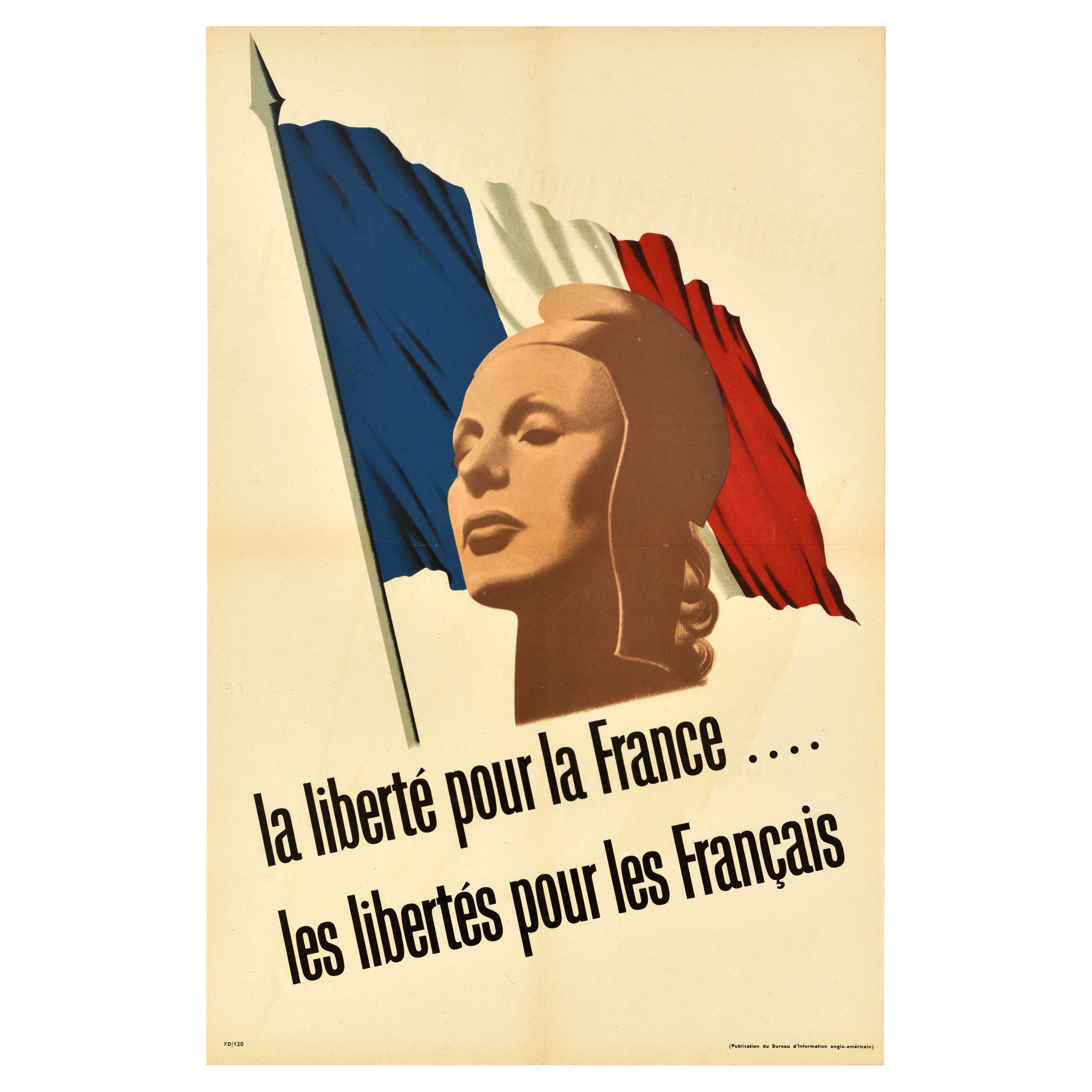 Poster di propaganda di guerra originale d'epoca Freedom France Liberty WWII R Mount