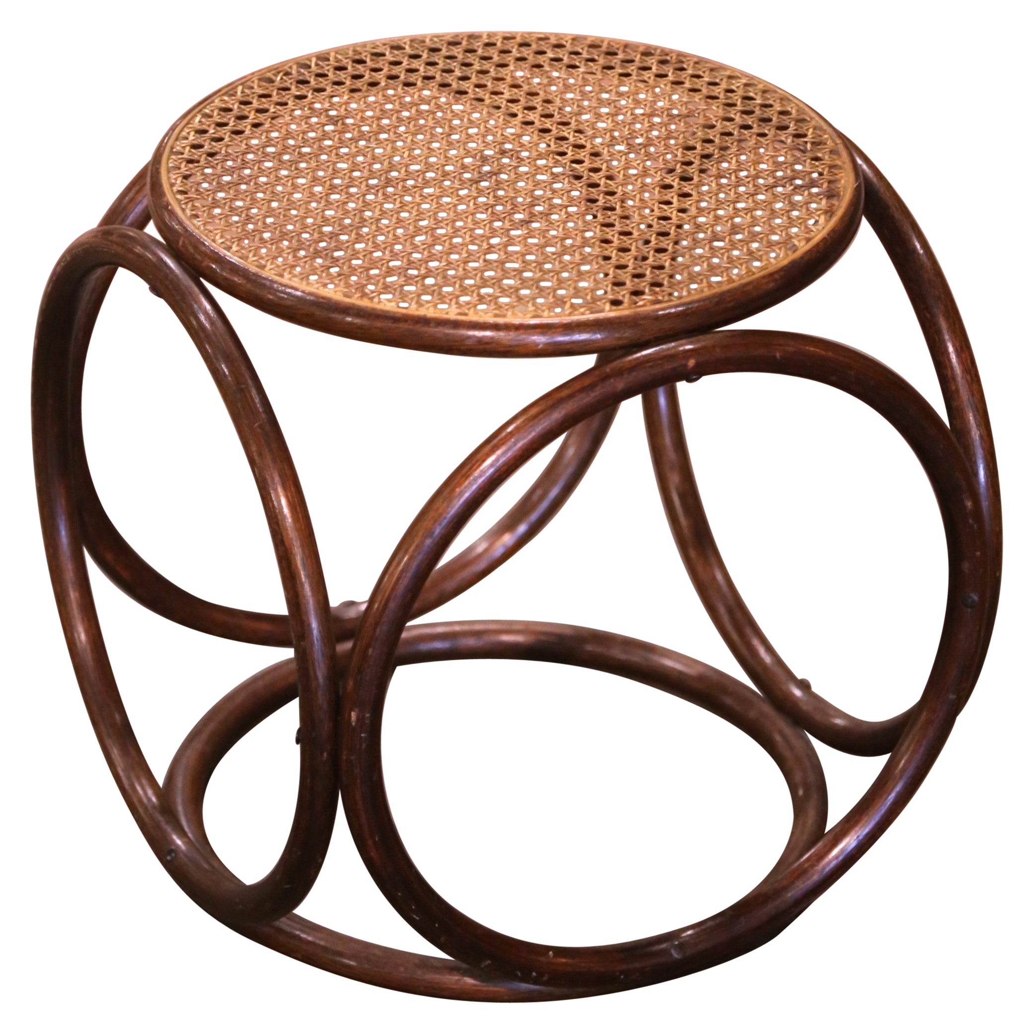 Tabouret en bois et canne de style Thonet du début du 20e siècle