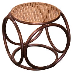 Early 20th Century French Thonet Style Bentwood and Cane Stool Ottoman