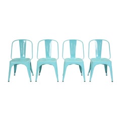 Set of (4) Cyan Blue Original French Made Tolix AC Style Steel Stacking Chairs