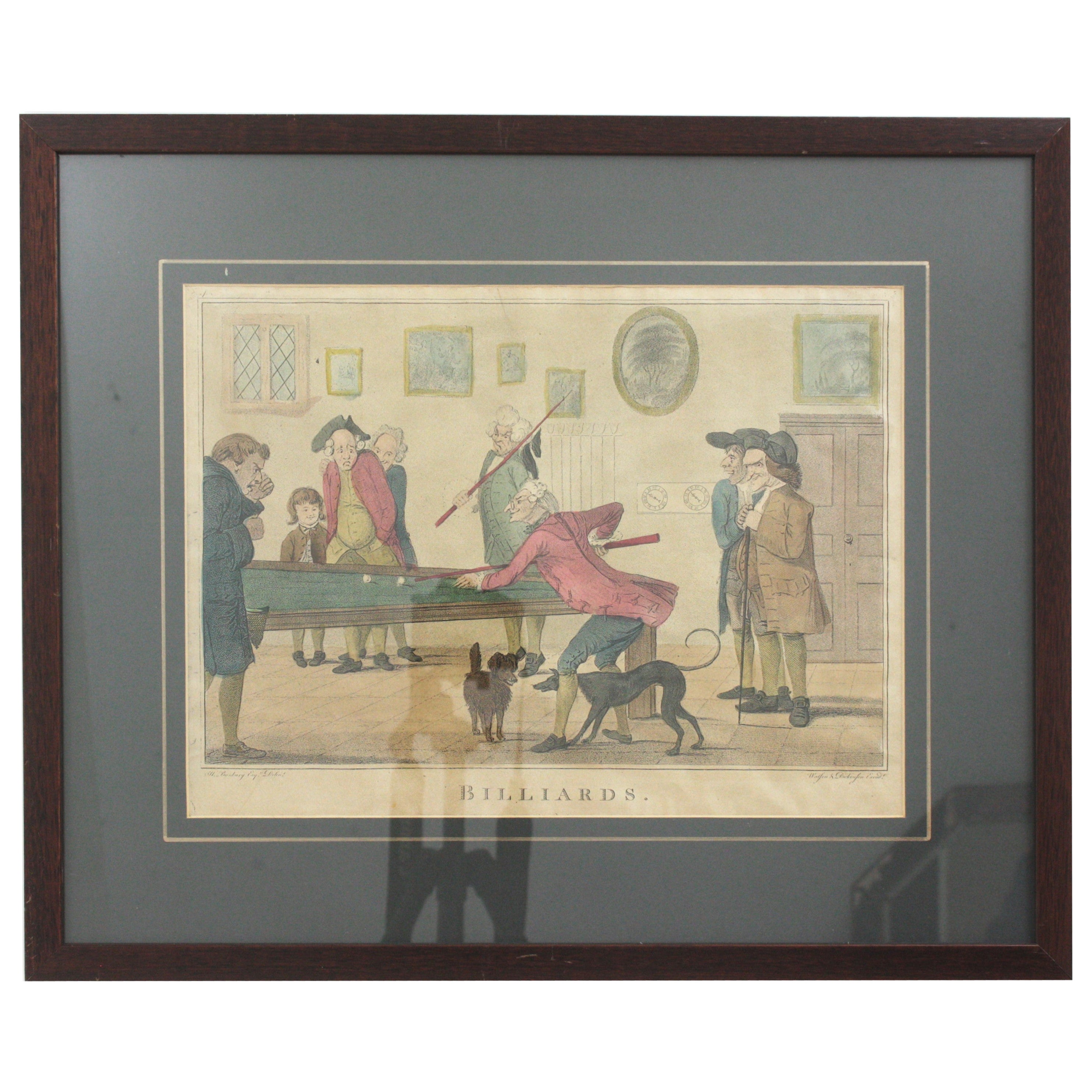 BILLIARDS Grabado, Después de H. Bunbury, Thomas Rowlandson