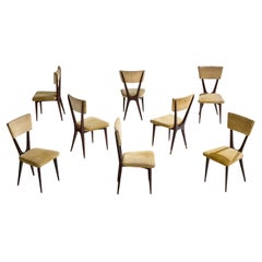 Diseñador Brasileño, Sillas de Comedor, Madera, Terciopelo, Brasil, Años 50