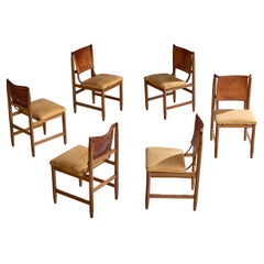 Jorge Jabour Mauad, chaises de salle à manger, cuir, bois, Brésil, 1960