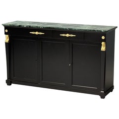 Crédence Hollywood Regency, style Empire, bois noir satiné, bronze, années 1940