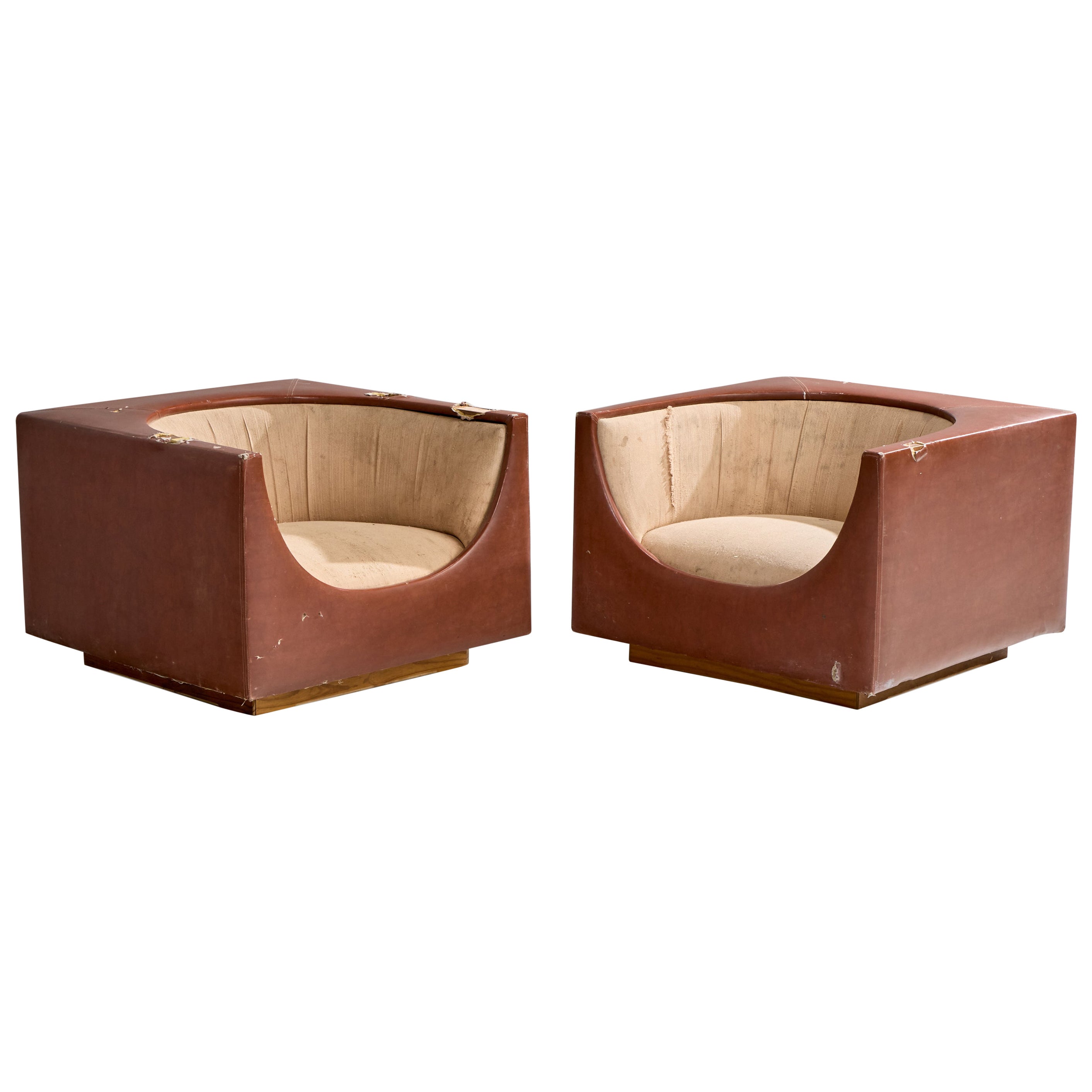 Jorge Zalszupin, Lounge Chairs, Leatherette, Fabric, Brazil, 1969