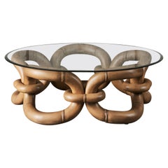 Bamboo Bracelet Coffee Table with Glass Top, Small
