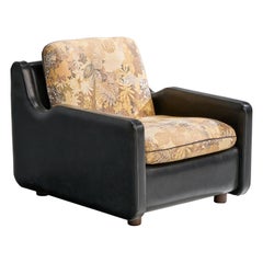 Brazilian Designer, Lounge Chair, Leatherette, Fabric, Wood, Brazil, 1960s