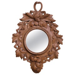 19th Century French Black Forest Carved Light Oak Mirror with Foliage Motifs