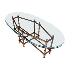 Faux Bamboo Mid Century Modern Hollywood Regency 3/4" Thick Glass Coffee Table