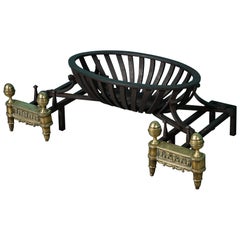 Antique 19th Century Wrought Iron Fire Grate with Fire Dogs