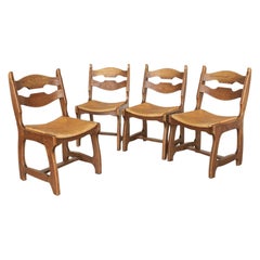 Oak and Woven Dining Chairs in the style of Guillerme & Chambron, Set of 4