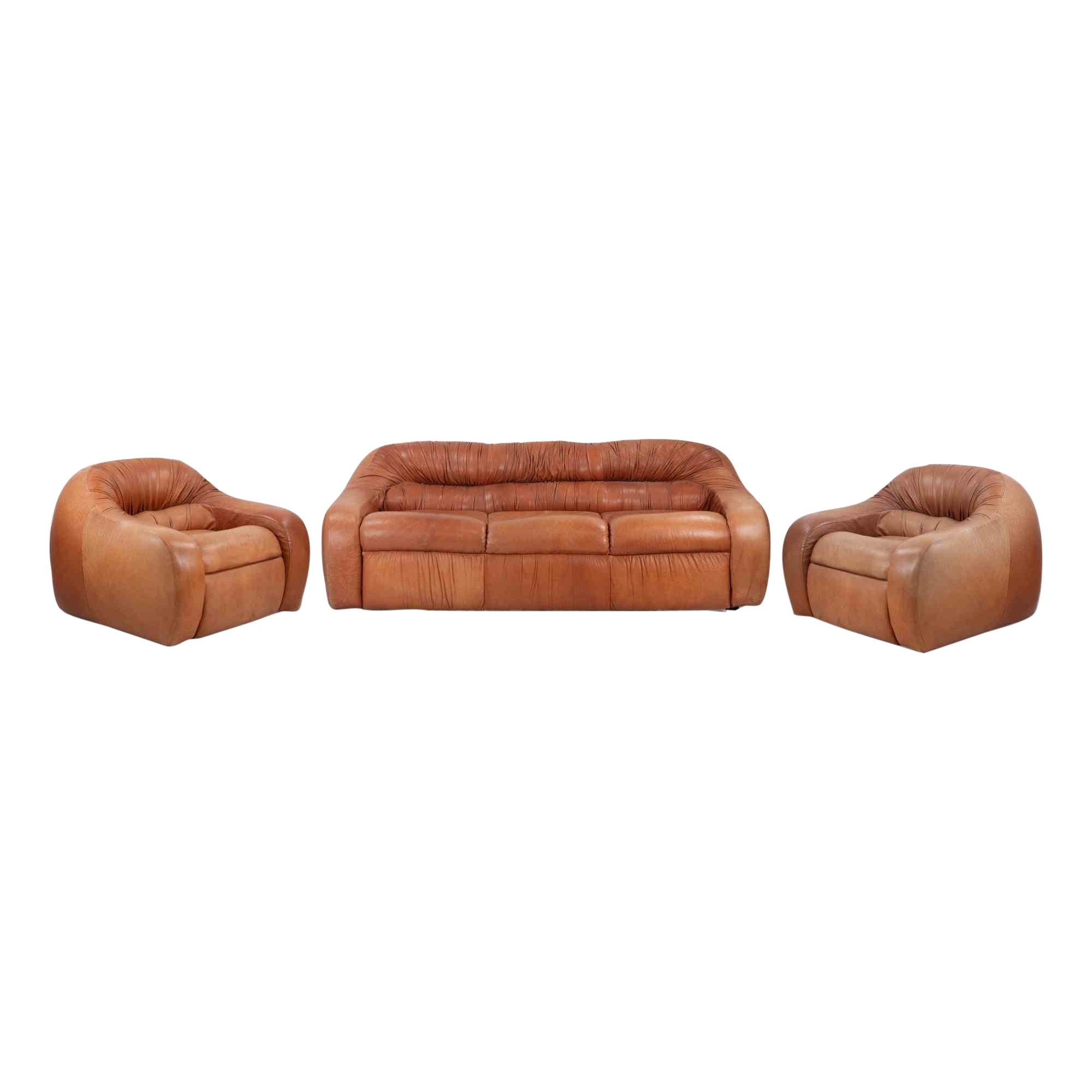 Vintage Leather Sofa Set in the style of Giuseppe Munari, Italy, 1970s