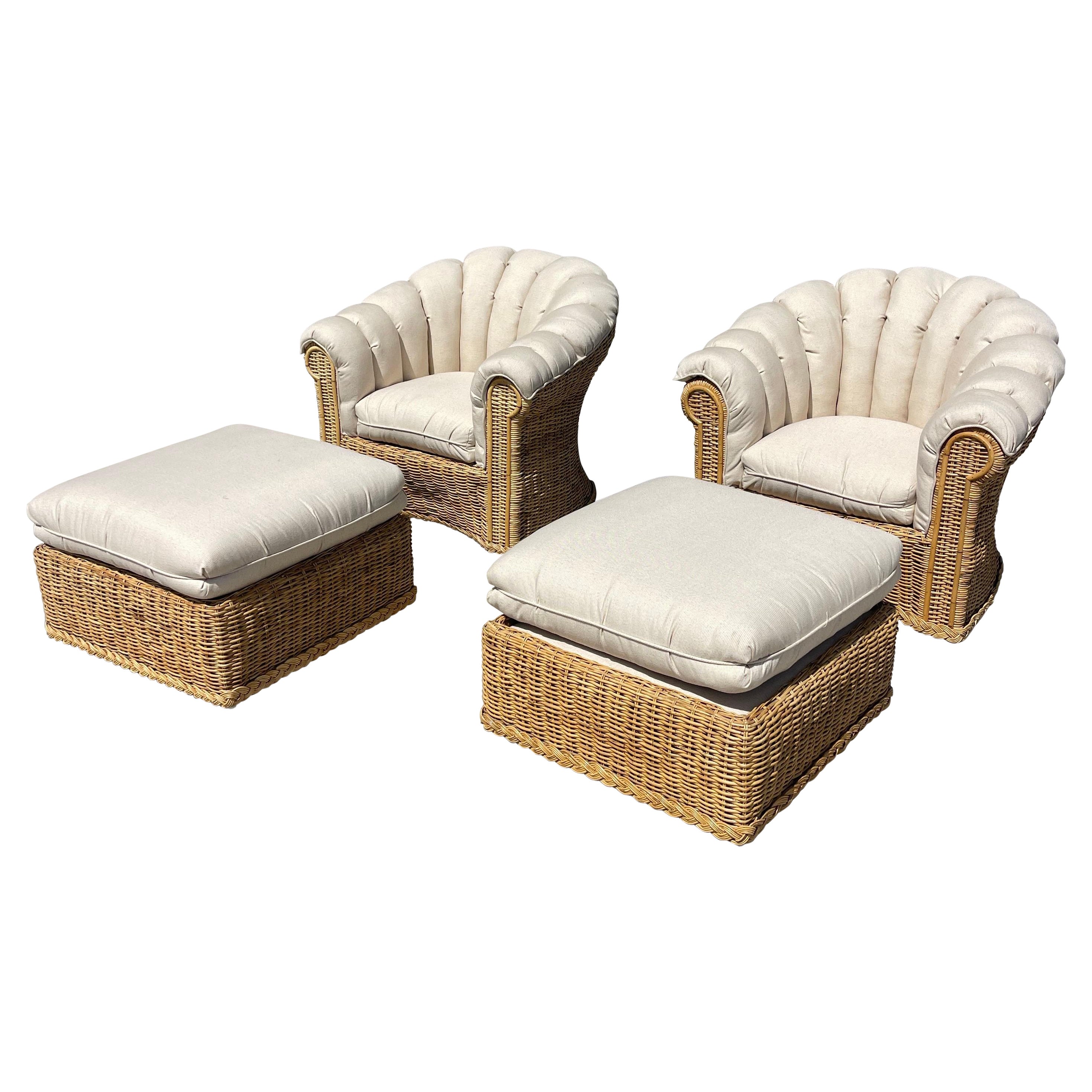 Vintage Shell Indoor/ Outdoor Wicker Chairs For Sale