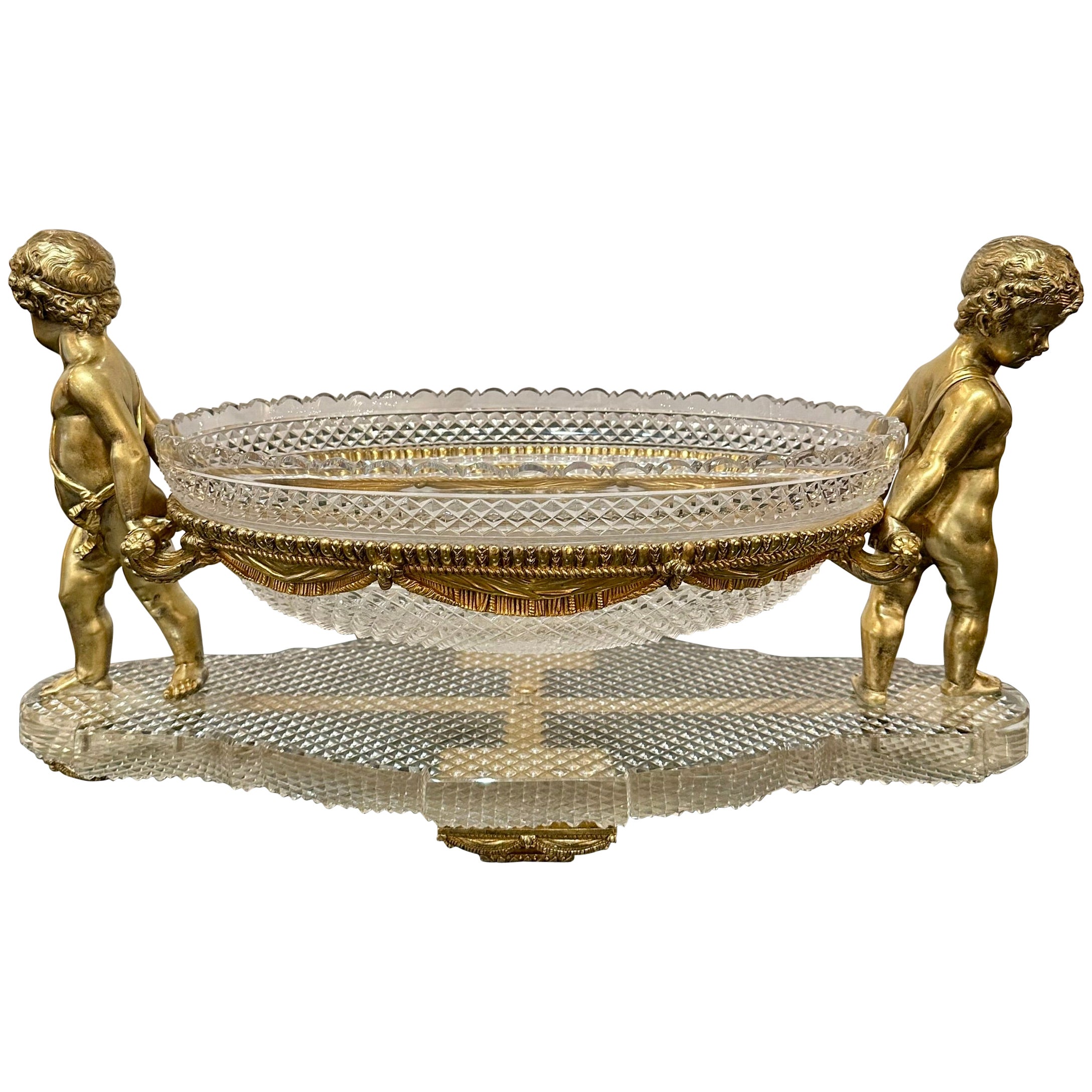 Antique French Cut Crystal and Bronze D'Oré "Corbeille" Centerpiece, Circa 1885. For Sale