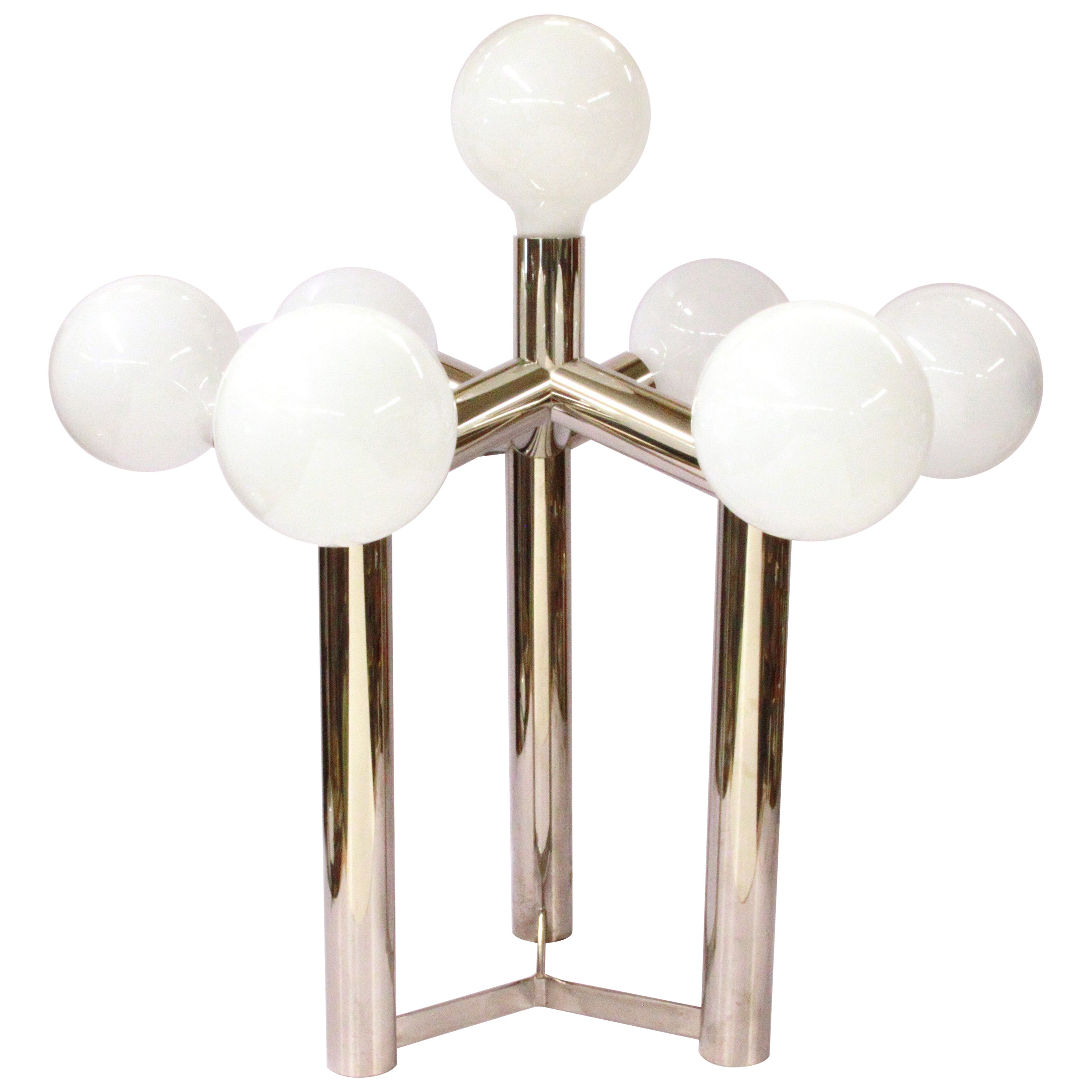 Mid Century Modern J. T. Kalmar Franken KG Atomic 7 Chrome Table Lamp For Sale
