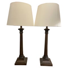 A Pair of Bronze Column Lamps with Corinthian Capital