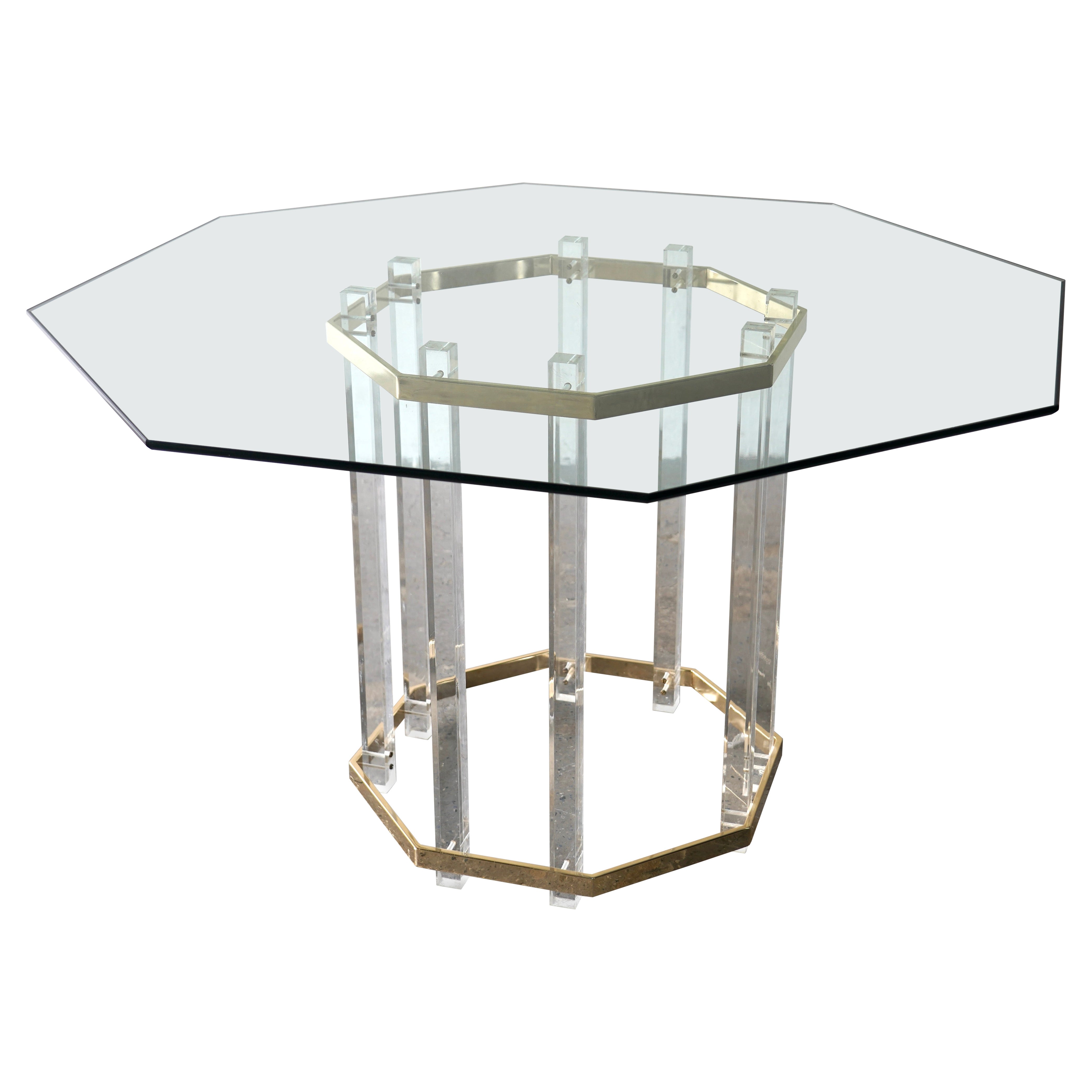 Charles Hollis Jones Post Modern Brass Lucite Octagonal Dining Table