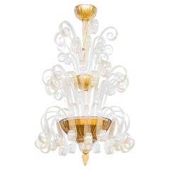 Murano Glass Chandelier Sculpted Spirals Gilded Accents High Refraction Art glas