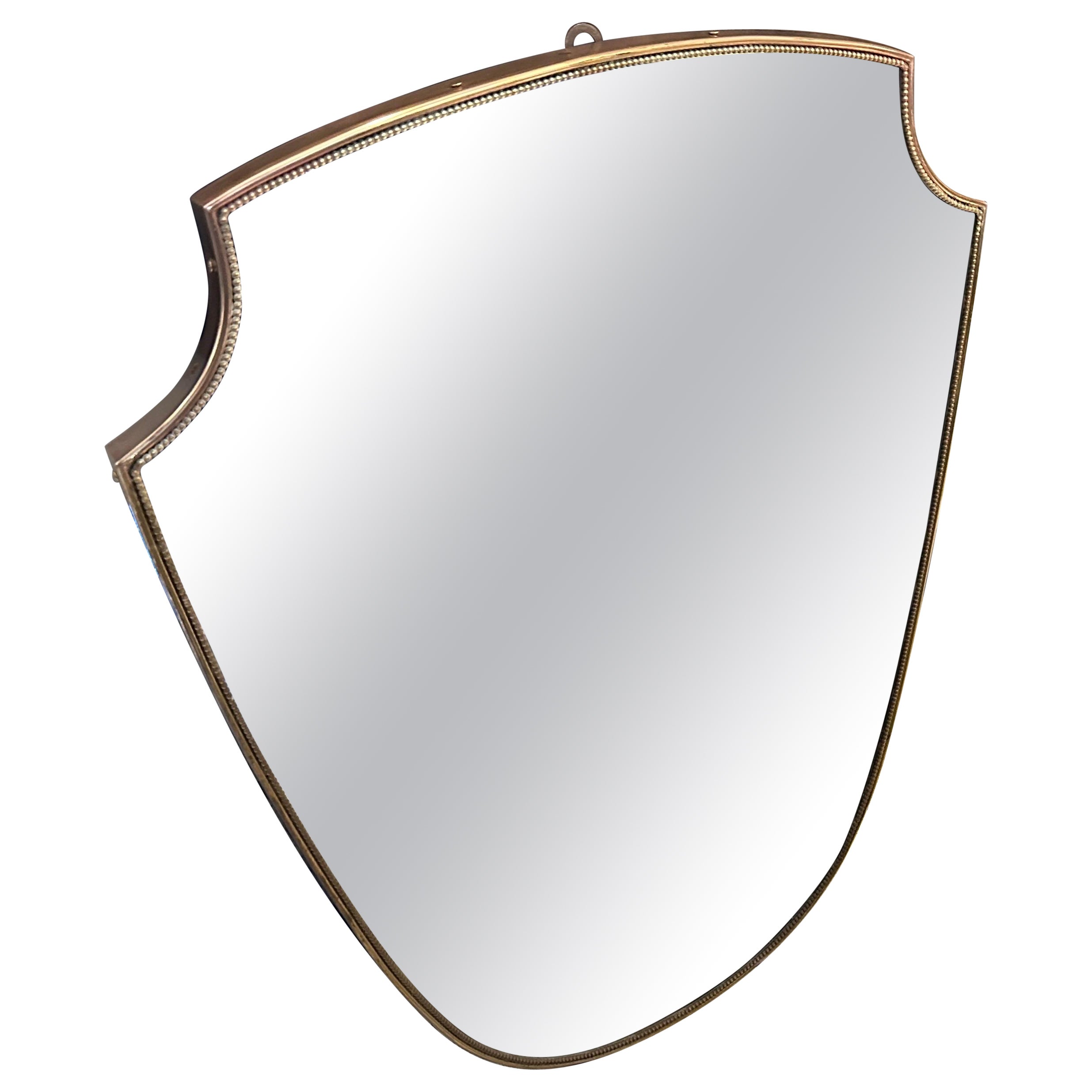 1960s Gio Ponti Style Mid-Century Modern Brass Italian Shield Wall Mirror