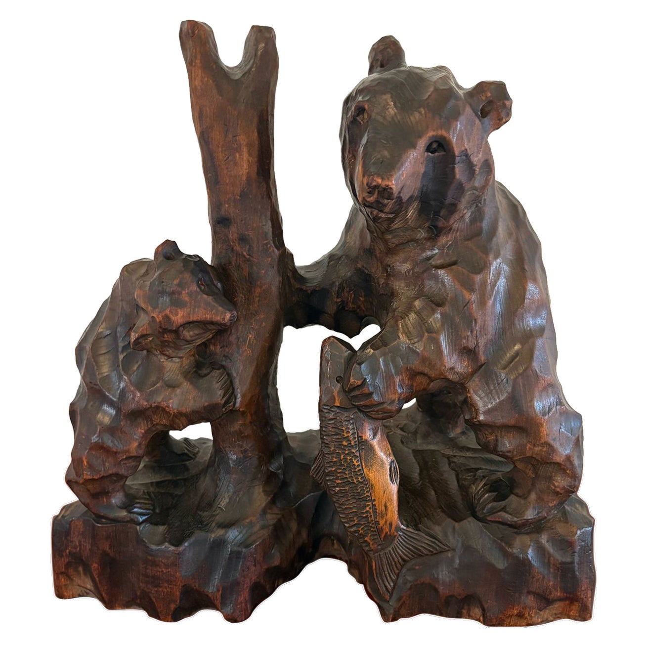 Unusual large Antique Edwardian Japanese Carved Linden Wood Bear