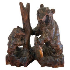 Unusual large Antique Edwardian Japanese Carved Linden Wood Bear