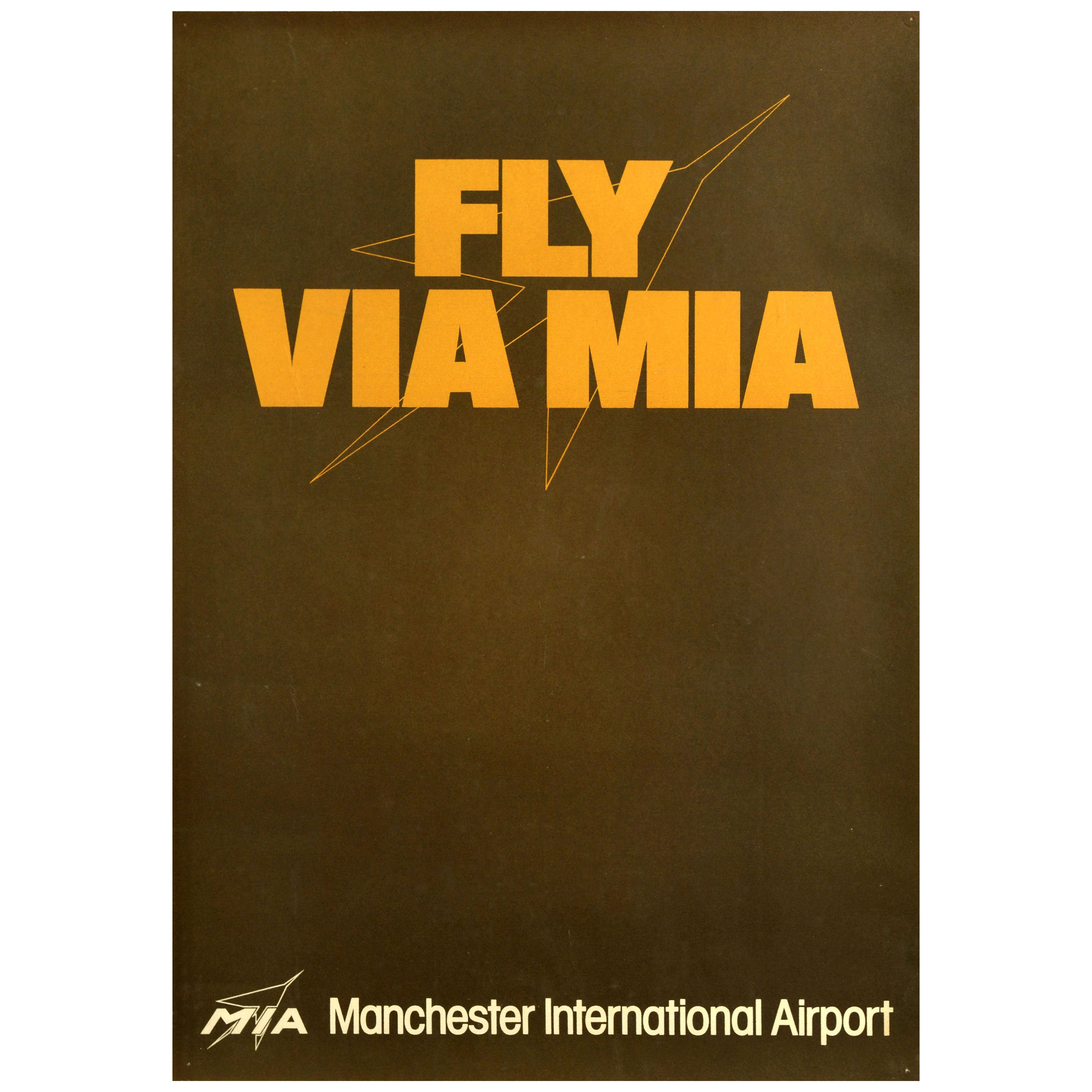 Original Vintage Travel Poster Fly Via Mia Aeropuerto Internacional de Manchester
