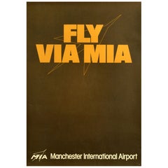 Original Vintage Travel Poster Fly Via Mia Aeropuerto Internacional de Manchester