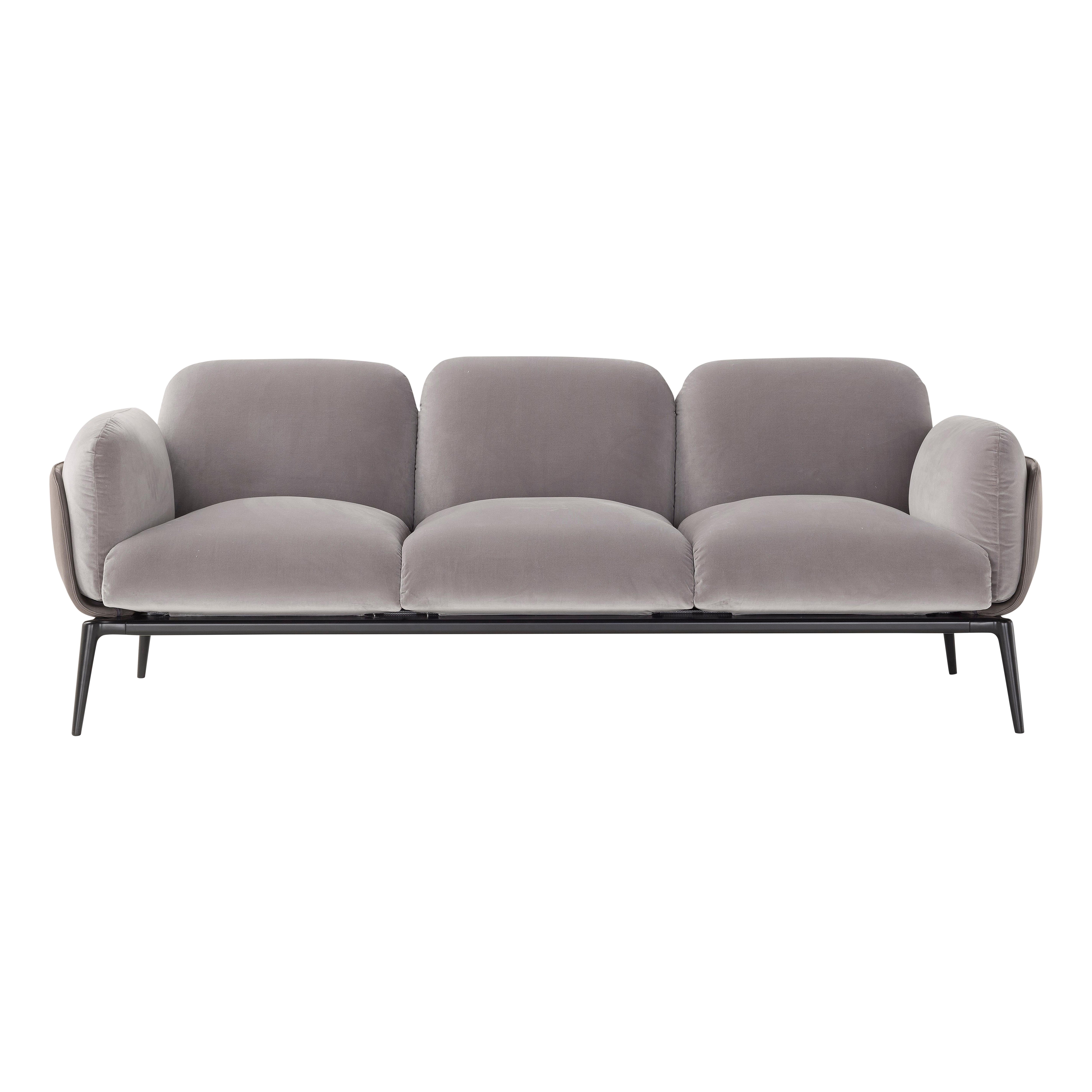 Contemporary Sofa 'Brooklyn' 030 Taupe Velvet and Leather For Sale