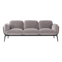 Divano contemporaneo 'Brooklyn' 030 in velluto e pelle color taupe