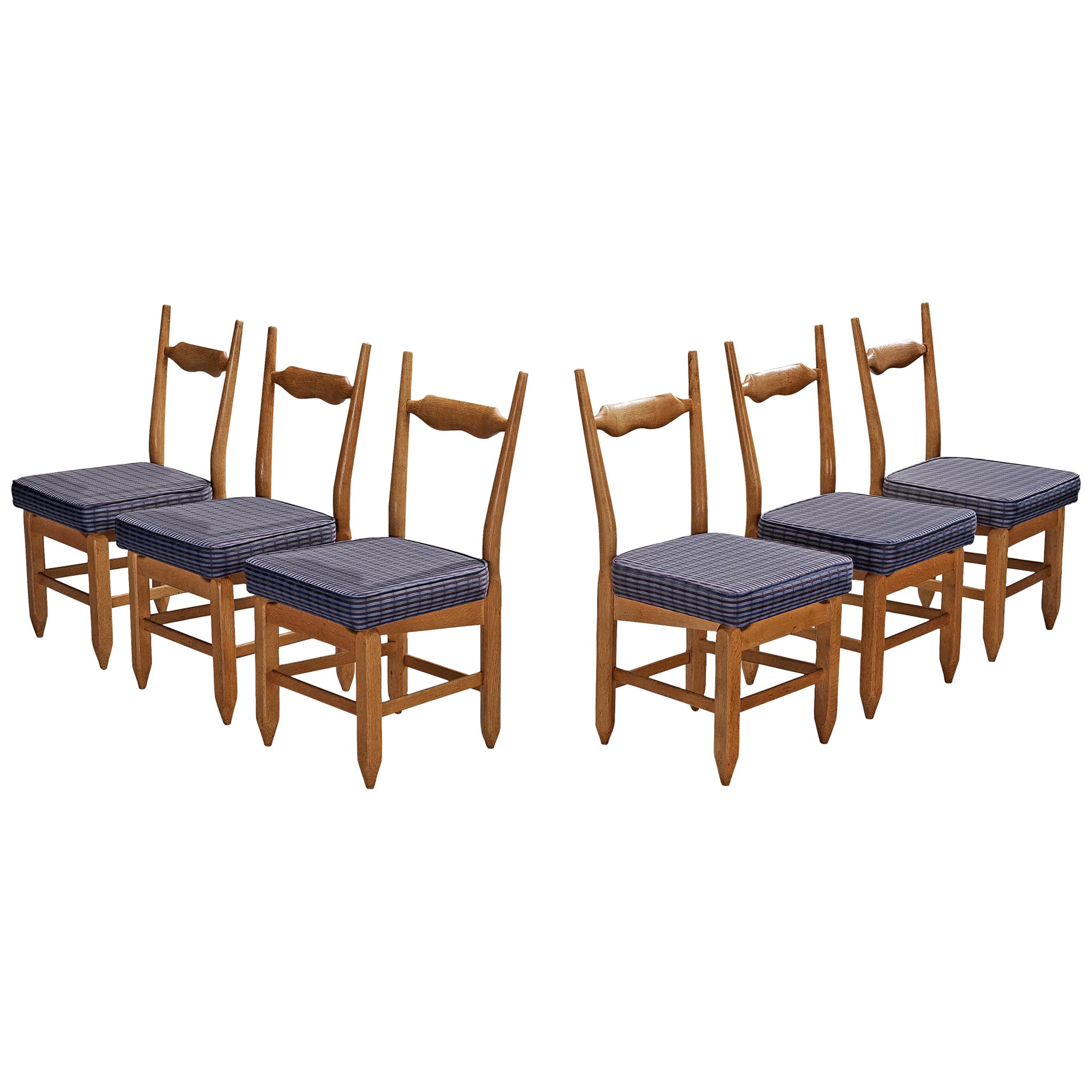 Guillerme & Chambron Set of Six 'Charles' Dining Chairs in Solid Oak