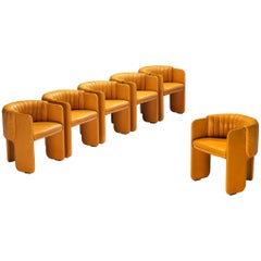Luigi Massoni for Poltrona Frau Set of Six 'Dinette’ Armchairs in Orange Leather