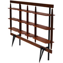 Elegant Italian Wall Unit in Teak, Brass and Steel