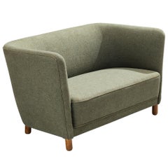 1950s Scandinavian Modern Sofa in Muted Green Wool