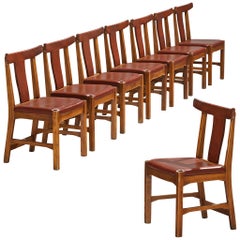 Knud Hansen for Søren Willadsen Set of Eight Danish Dining Chairs in Leather Elm