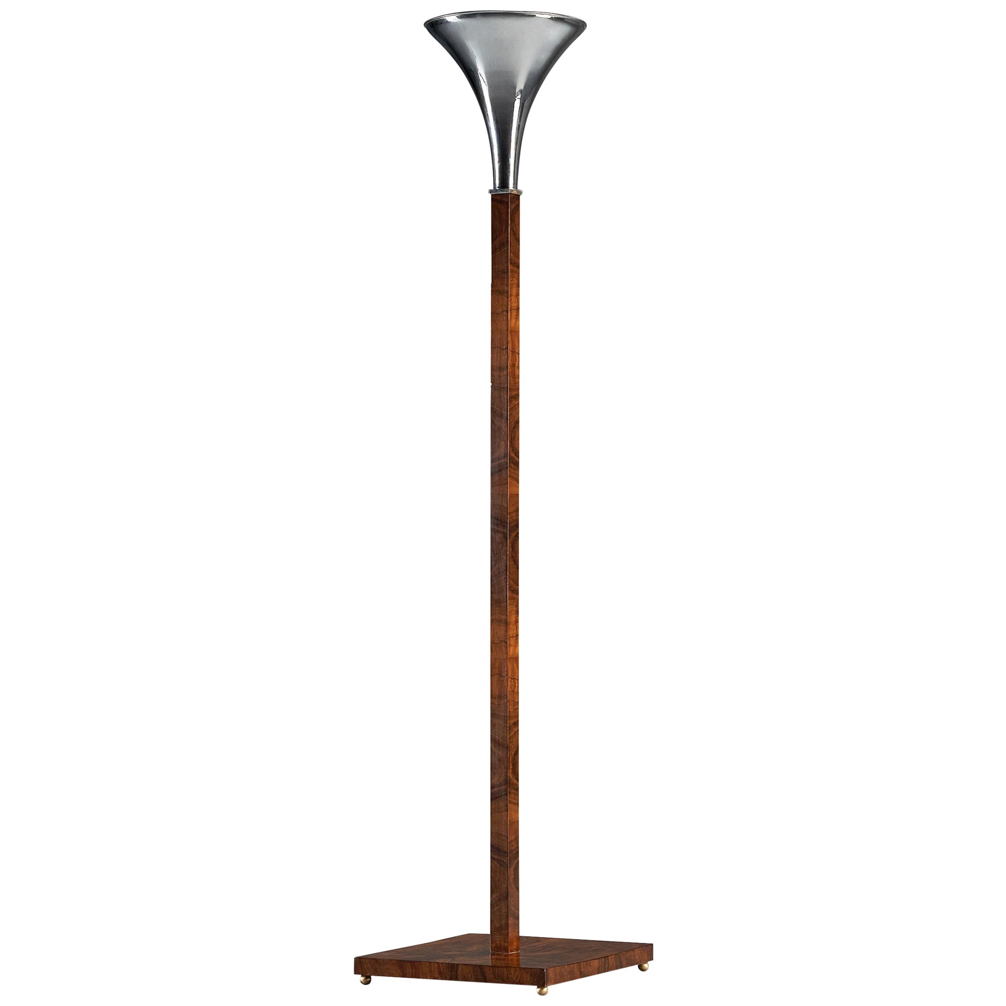 Italian Art Deco Floorlamp in Walnut and Metal