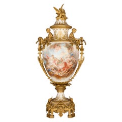Large Antique French Ormolu Mounted Porcelain Vase