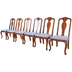 Chaises de salle à manger en acajou sculpté de Queen Anne, ensemble de six
