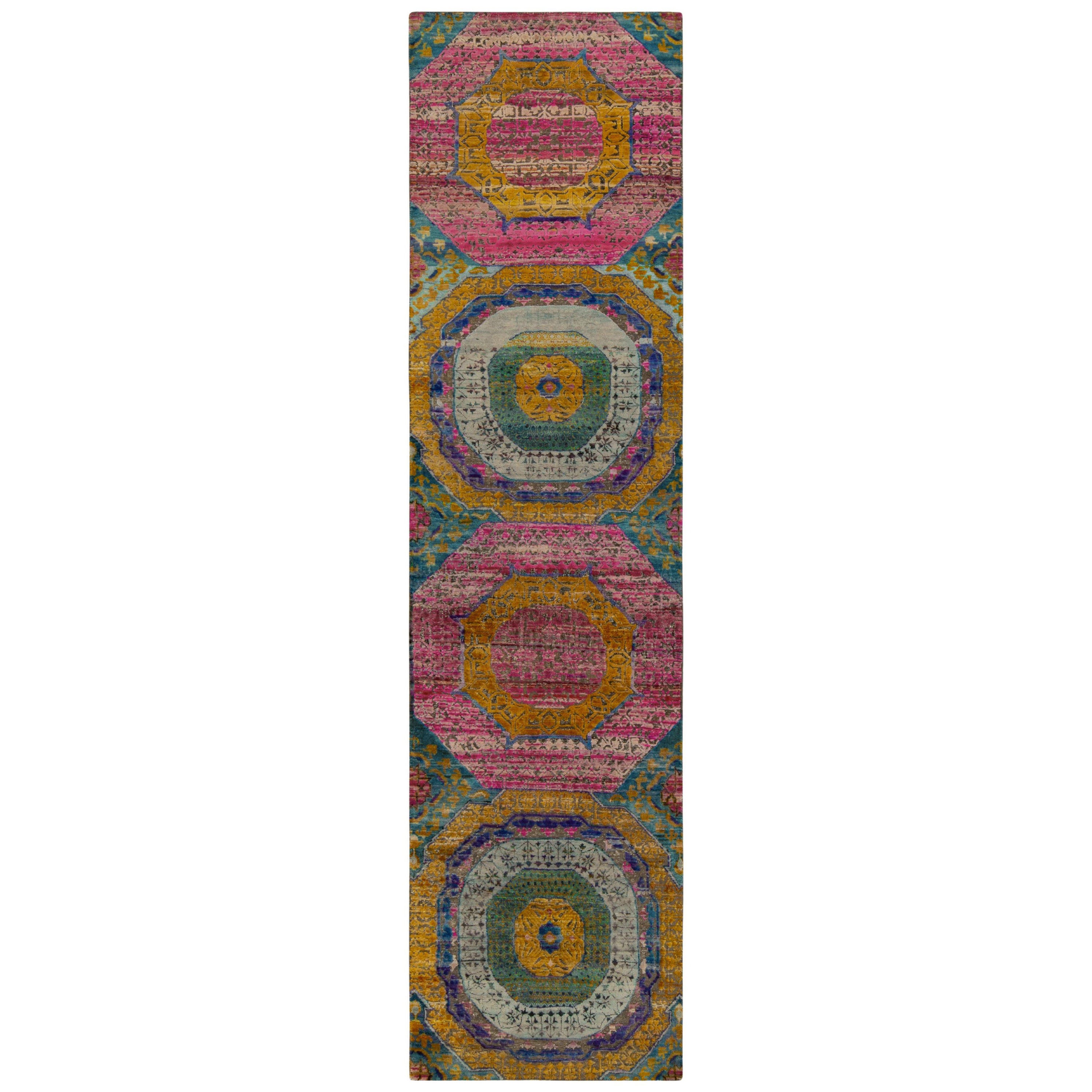 Rug & Kilim’s 17th Century Classic Style Runner in Gold, Pink & Blue Medallions