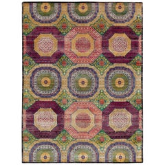 Tapis du 17e siècle de style Classic à motifs de médaillons dorés, violets et bleus