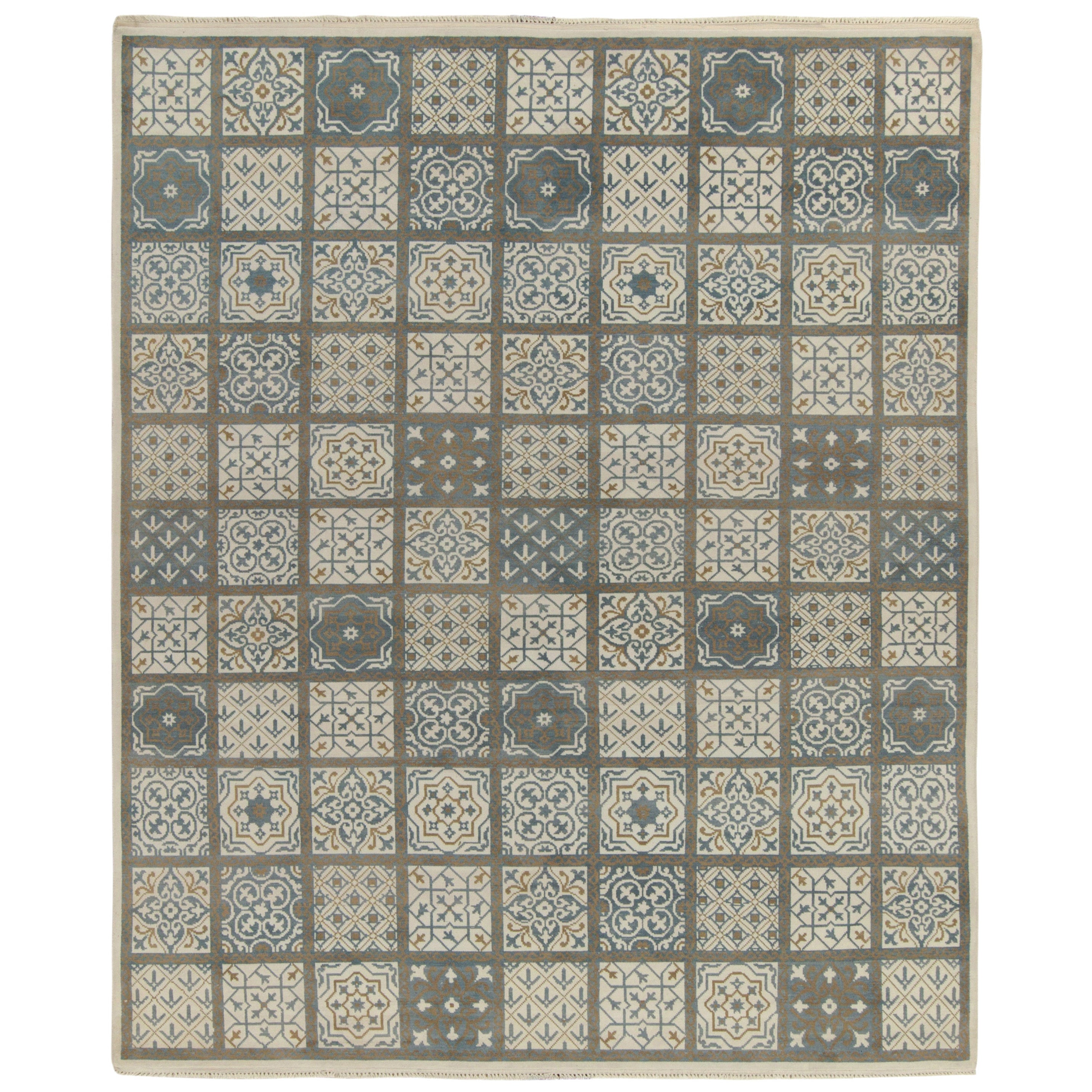 Alfombra inspirada en Marruecos de Rug & Kilim con medallones tribales blancos y azules