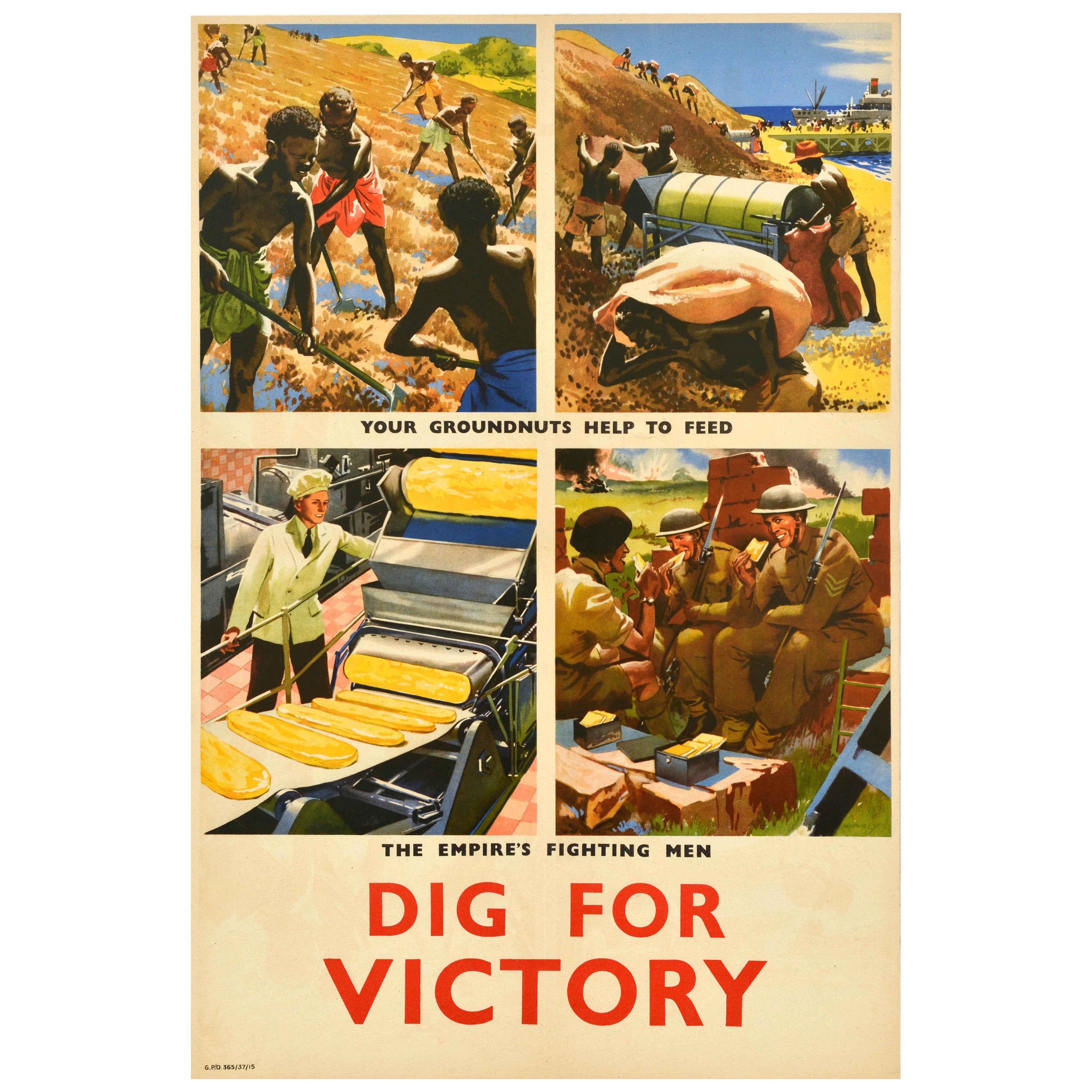 Original Vintage War Food Poster Dig For Victory Empire Feed Fighting Men WWII