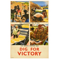 Affiche rétro originale de guerre Dig for Victory Empire Feeding Men WWII