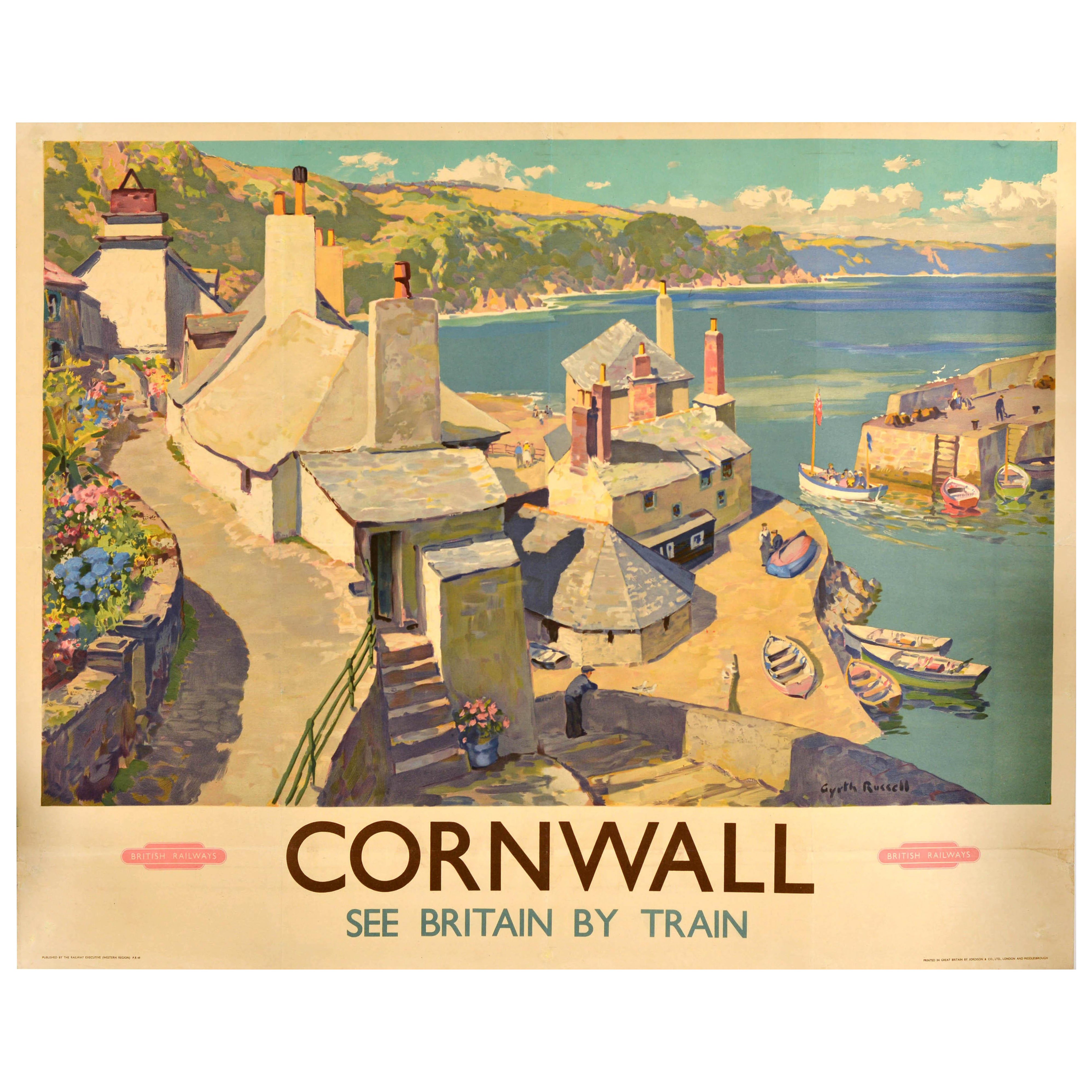 Original Vintage Poster Cornwall British Railways Gyrth Russell Polperro Harbour